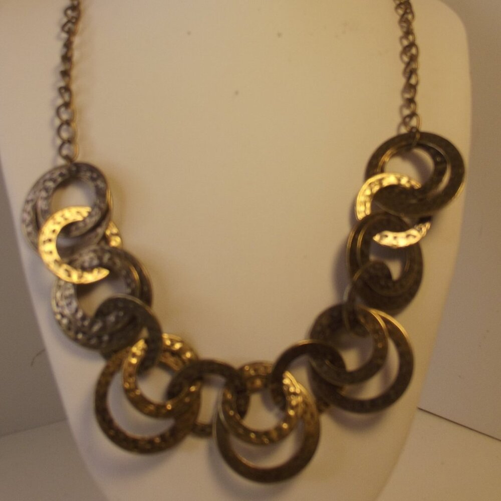 Necklace - Hammered Brass Tone Intersecting Rings